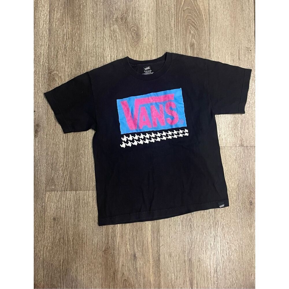 Vans Black Tee with Blue and Pink Logo